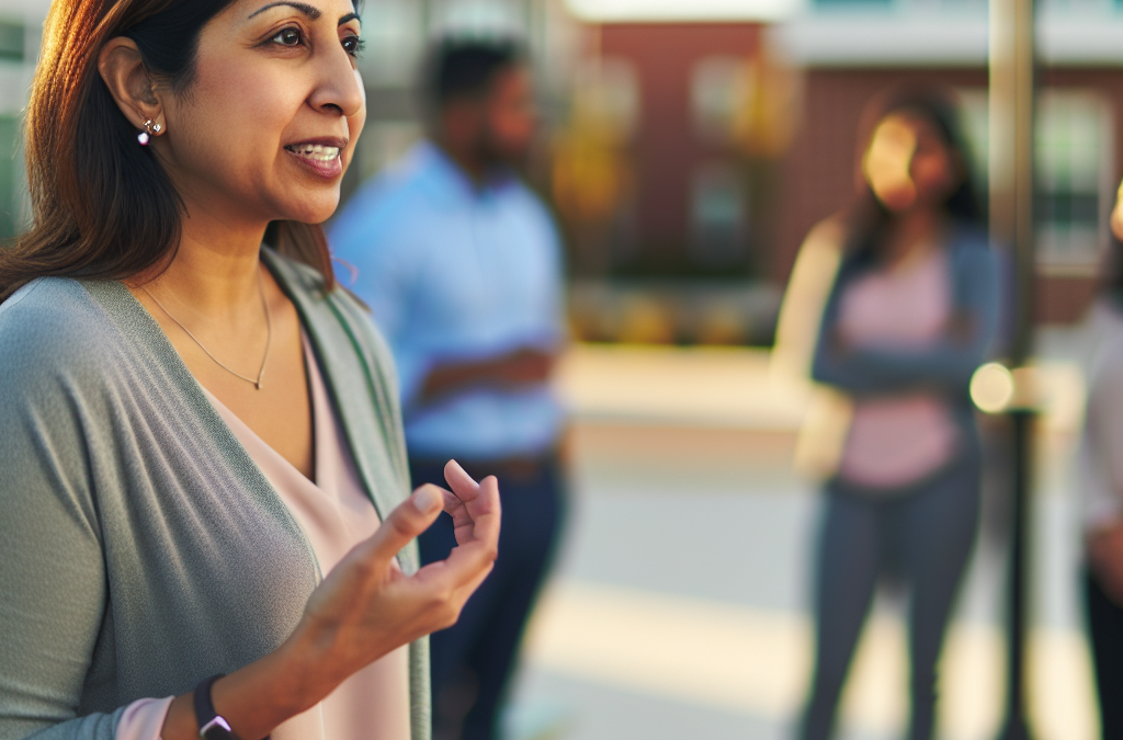 Business leader engaging with community members in a New Jersey downtown setting