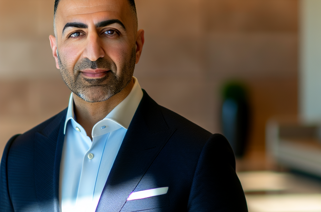 Business leader in a suit in a modern office setting in Morris County, New Jersey