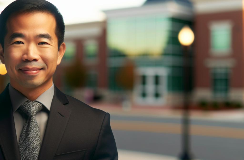 Entrepreneur in a New Jersey downtown setting representing motivation, education, and community leadership